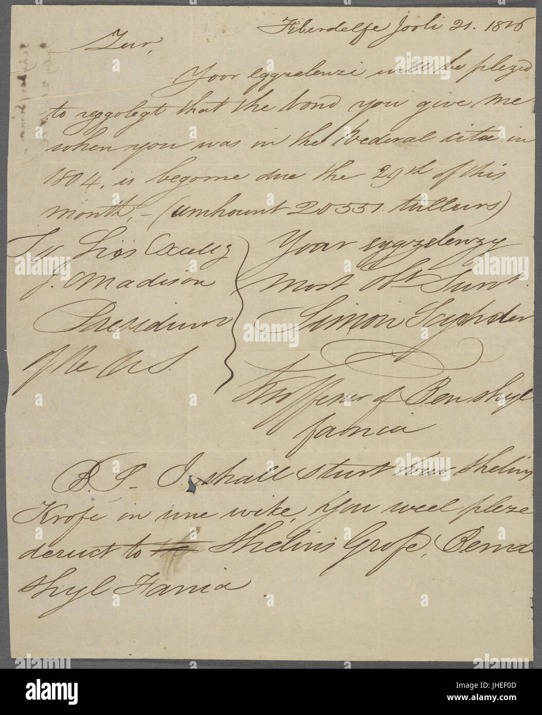 Brief von Simon Schyder (NYPL b11904004-5213269) Stockfoto