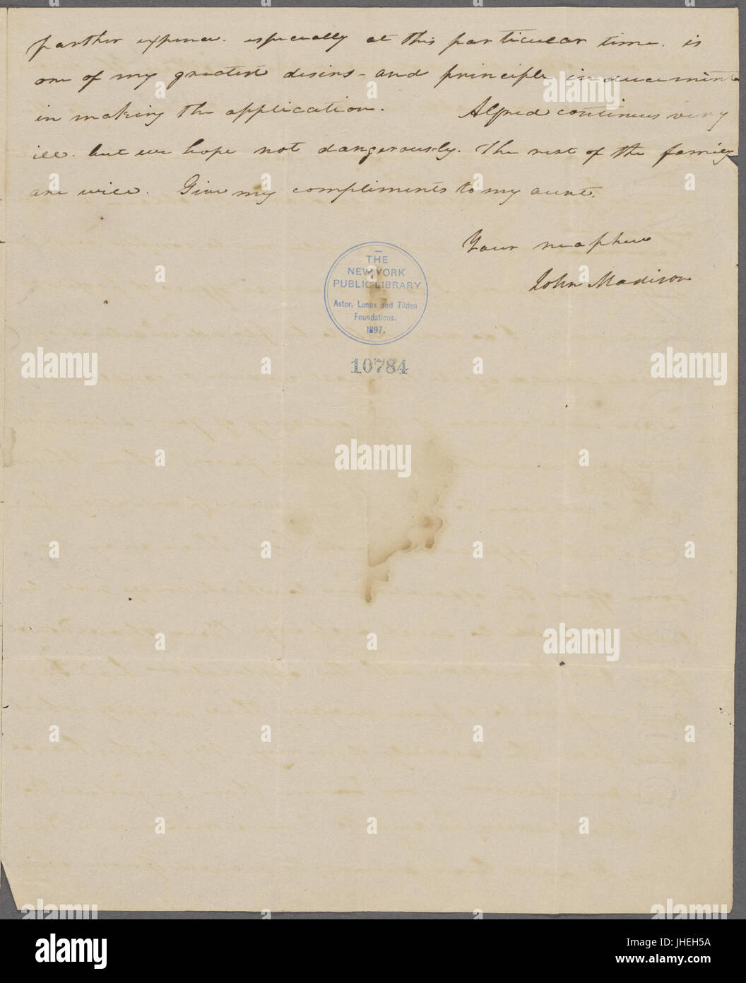 Brief von John Madison (NYPL b11904004-5215553) Stockfoto