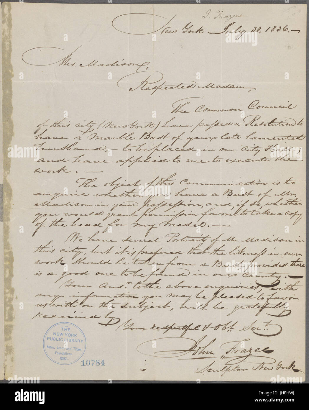Brief von John Frazee Dolley Madison (NYPL b11904004-5218058) Stockfoto