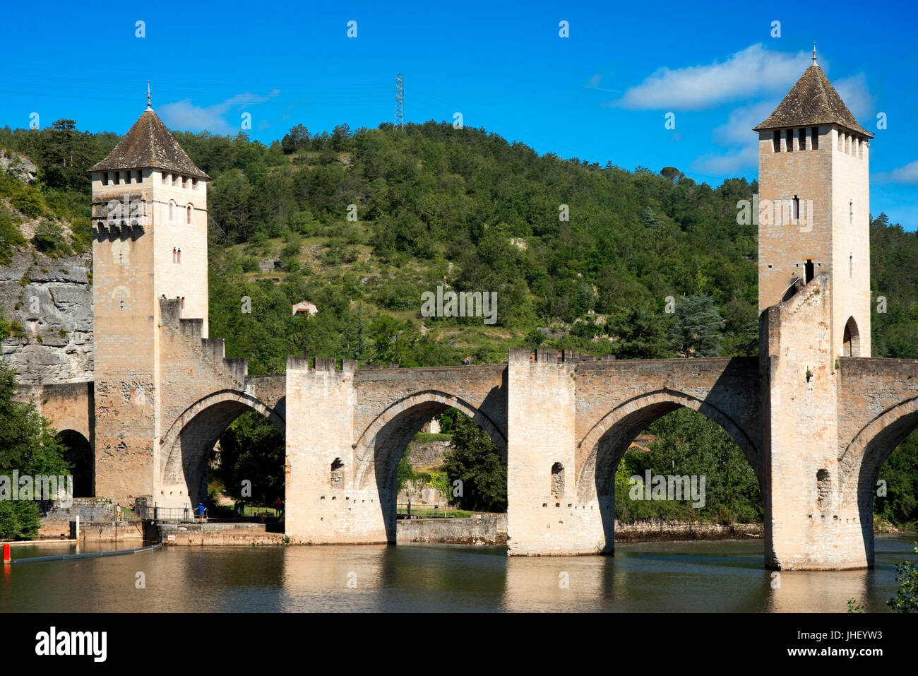 Die mittelalterliche Pont Valentre über den Fluss Lot, Cahors, dem Lot, Frankreich Stockfoto