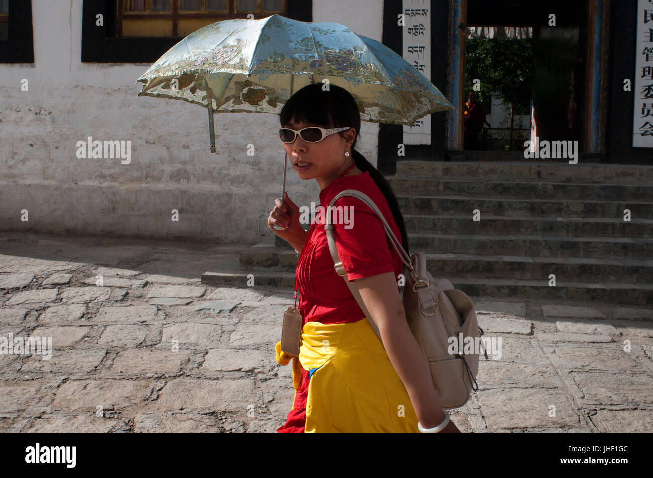 Eines der China führt im Kloster Tashilumpo in Shigatse, Tibet, China. Stockfoto