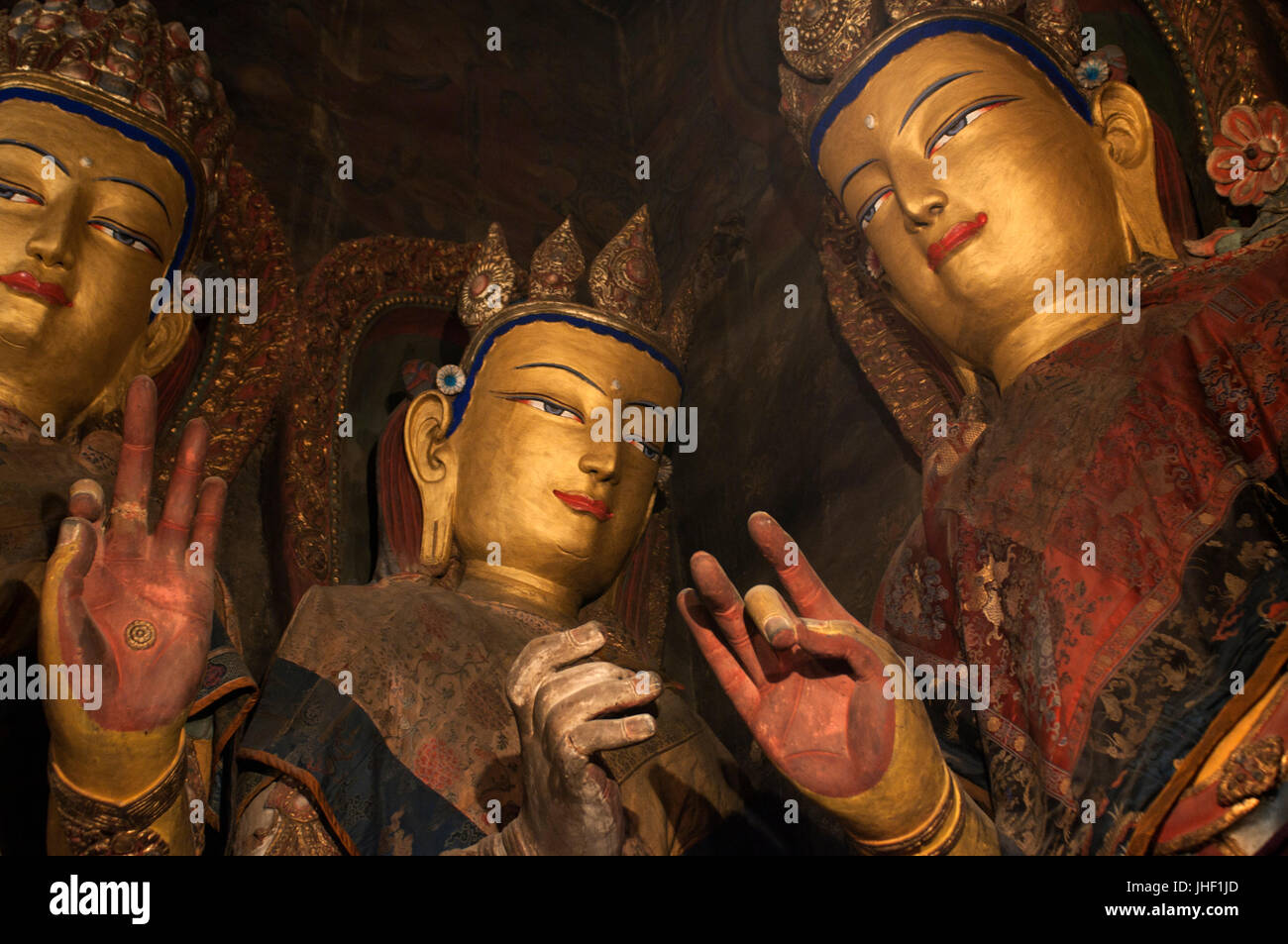 Tibetischen Gottheiten innen Pelkhor Chode Temple Complex, Gyantse, Tibet, China Stockfoto