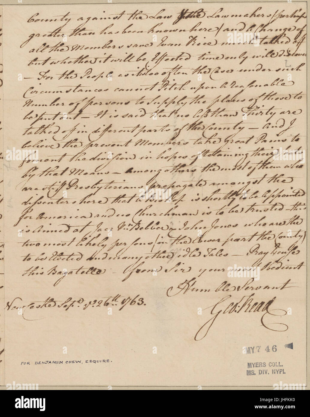 Read, George. Newcastle. Für Benjamin Chew (NYPL b11868620-5339113) Stockfoto