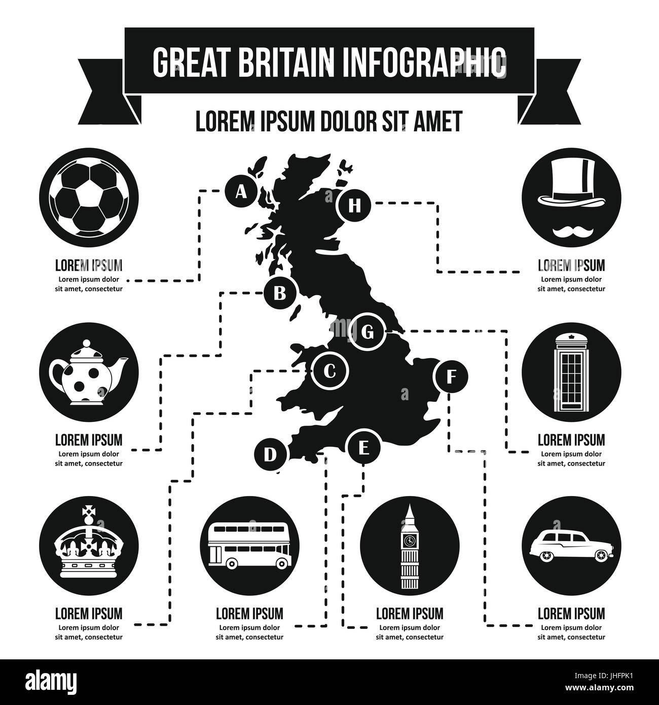 Großbritannien-Infografik-Konzept, einfachen Stil Stock Vektor