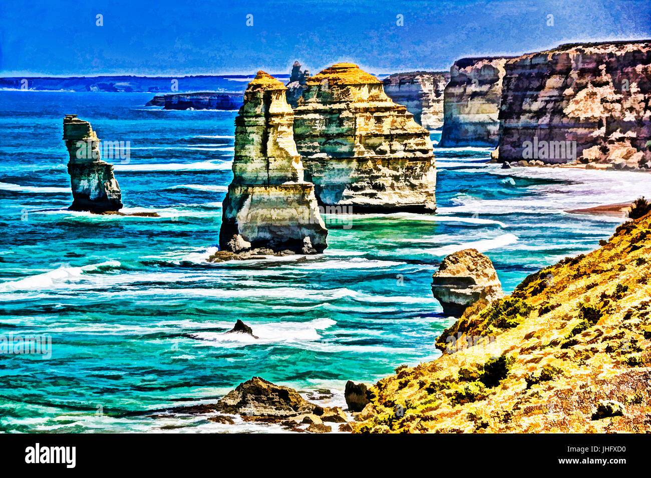 Die zwölf Apostel Kalkstein Stacks entlang der Great Ocean Road in Victoria, Australien.          --Digitale Fotokunst, Malerei Stockfoto