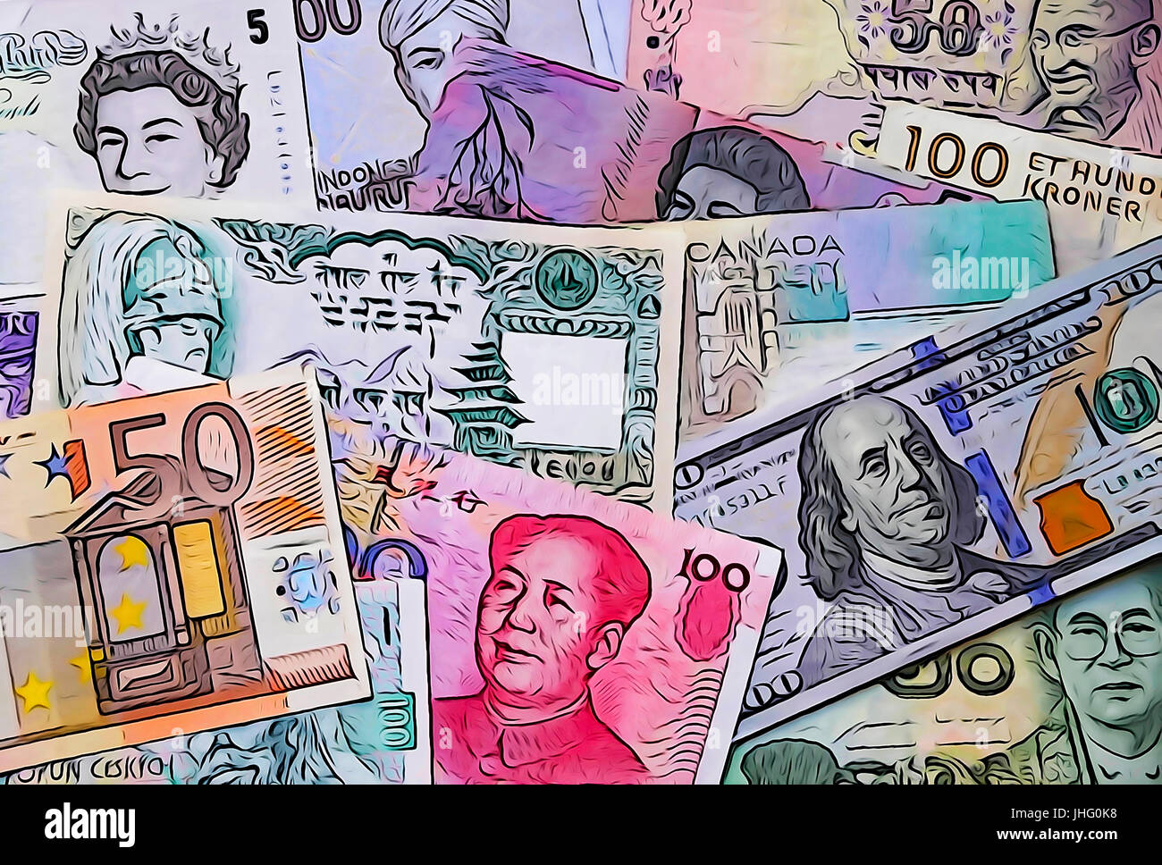 Währungen der Welt.  --Digitale Fotokunst Stockfoto