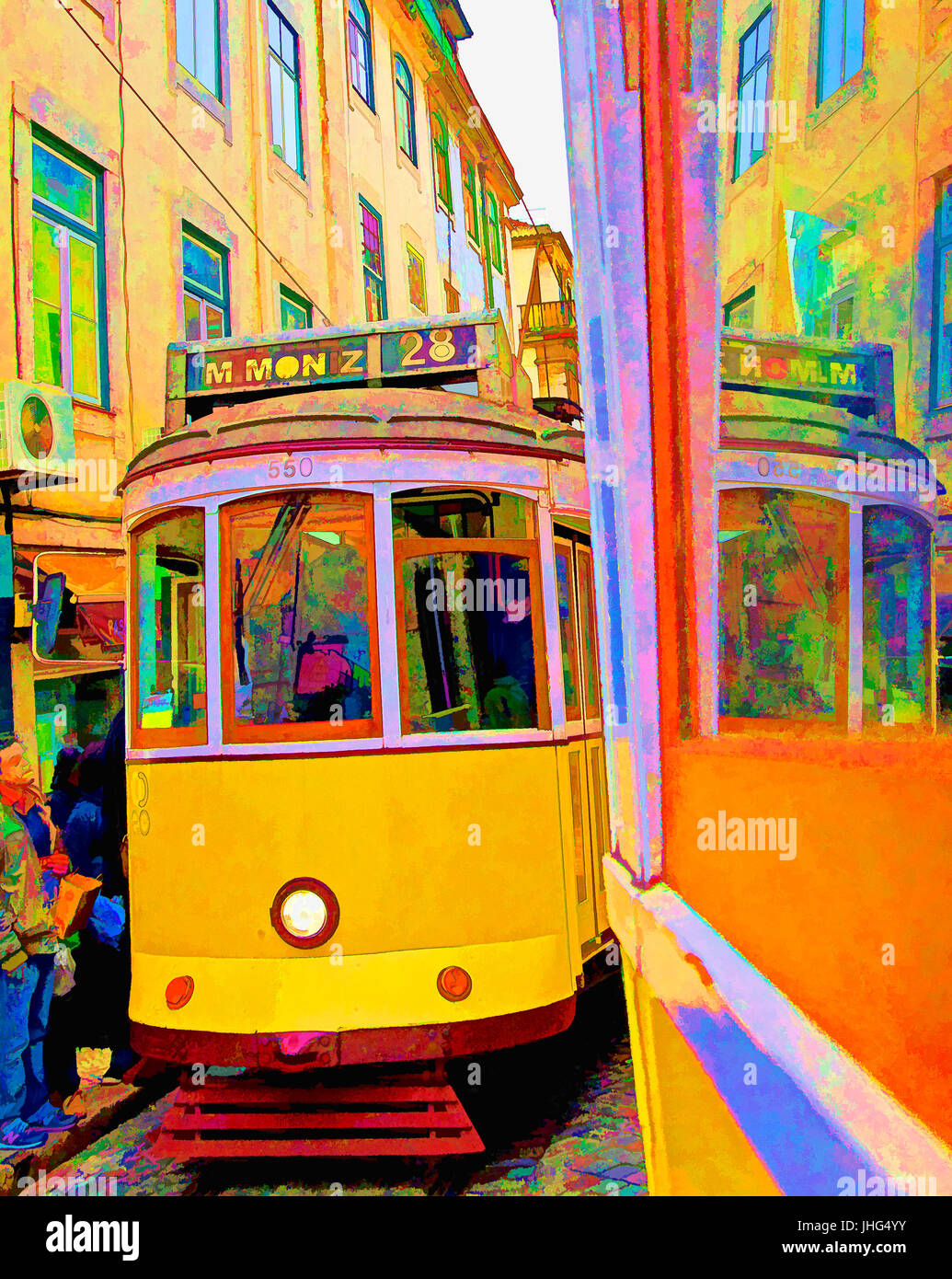 Straßenbahn Nr. 28 in Lissabon, Portugal.  --Digitale Foto-Kunst Malerei Stockfoto