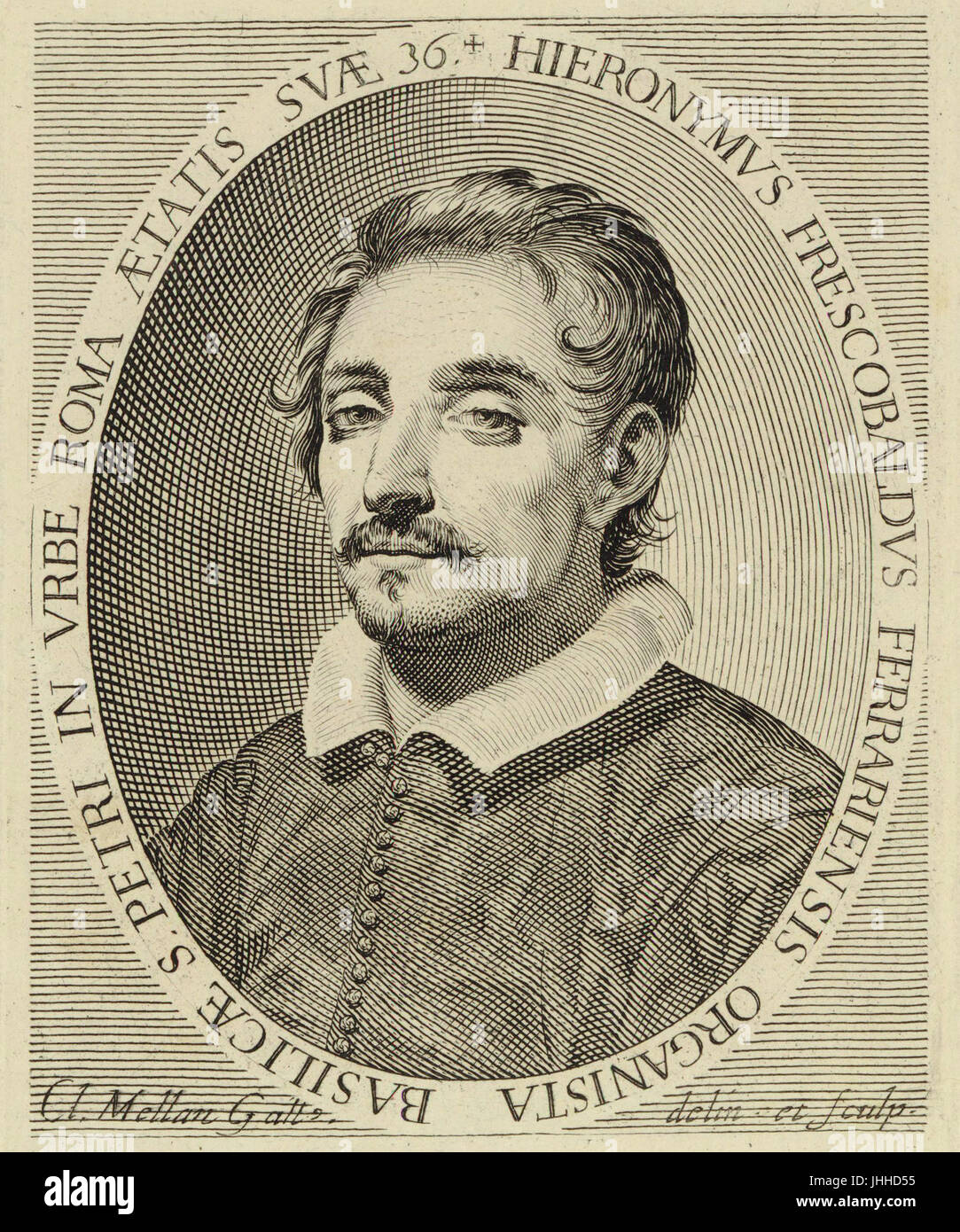 Girolamo Frescobaldi (1583-1643), Kupferstich von Claude Mellan (1619) Stockfoto