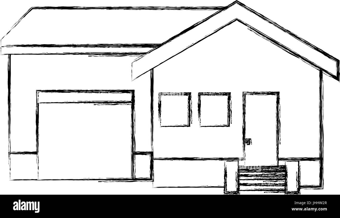 Haus mit Garage-Treppen-Tür-Architektur Stock-Vektorgrafik - Alamy
