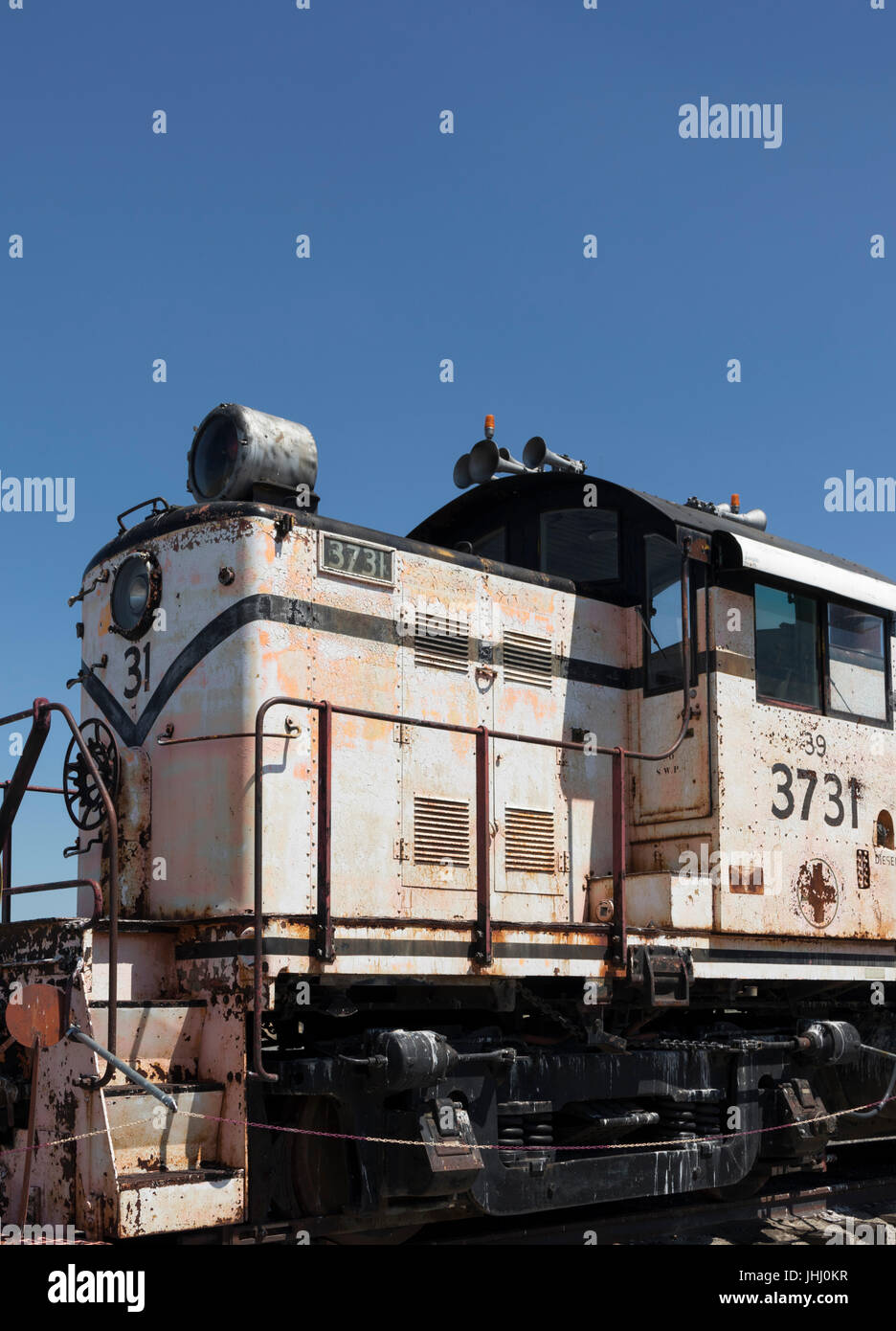 Detail, alte Lokomotiven an die B Reaktor Hanford, nahe Richland, Washington Stockfoto