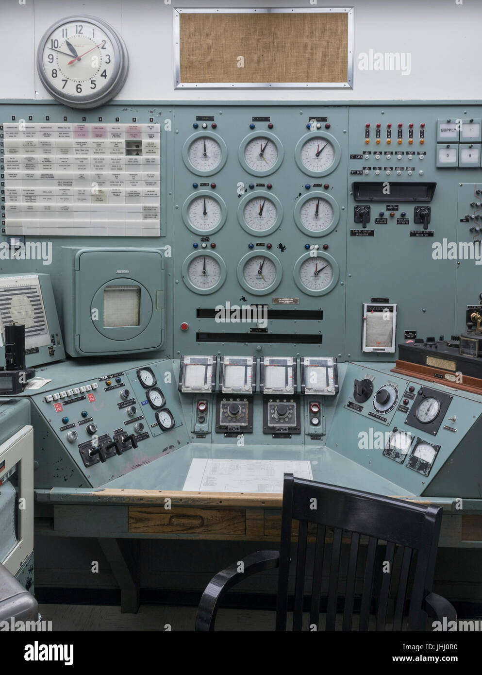 Haupt-Control. Platten, Control Room, The B Reaktor Hanford, in der Nähe von Richland, Washington Stockfoto