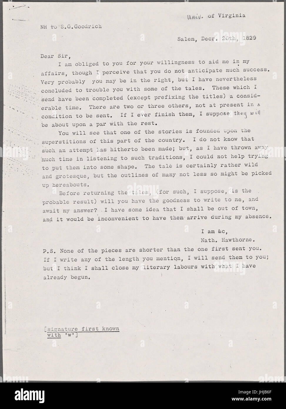 Goodrich, Samuel G., Brief an. 20. Dezember 1829. Kopieren Sie in unbekannter Hand (NYPL b15823745-5046973) Stockfoto