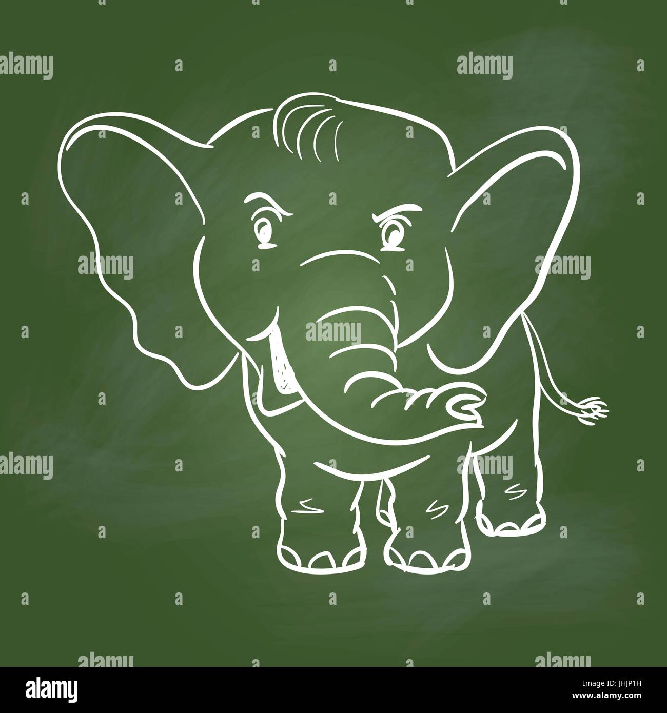 Handzeichnung des Elefanten auf strukturierte grüner Grundplatte. Bildungskonzept, Vektor-Illustration Stock Vektor