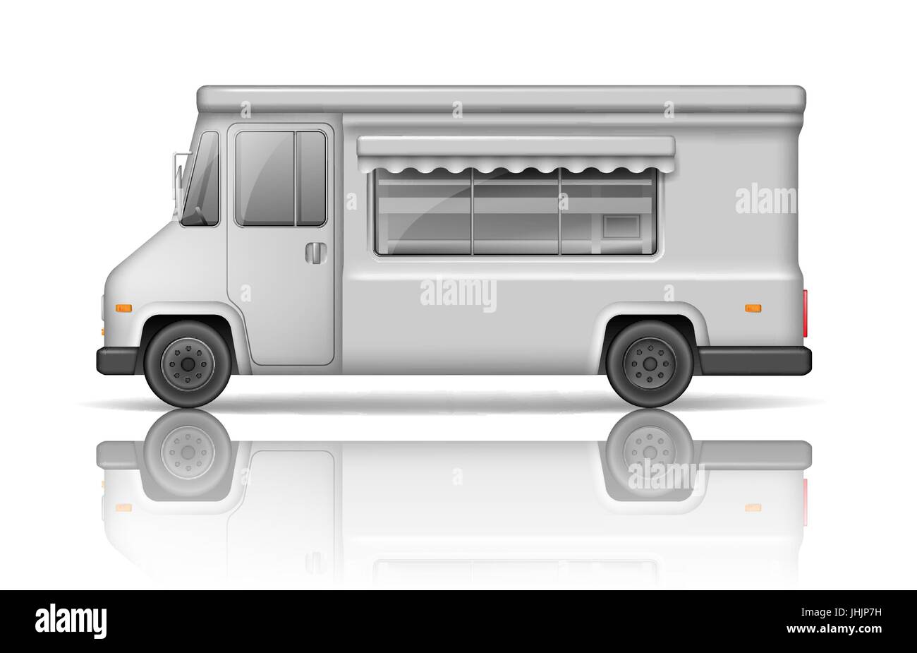 Realistische Imbisswagen isoliert auf weiss. Fast Food oder Eis Vorlage Van für Mock Up für Ihr Design und Verkehrsmittelwerbung. Leere Fläche weiß Service Delivery Truck Stock Vektor