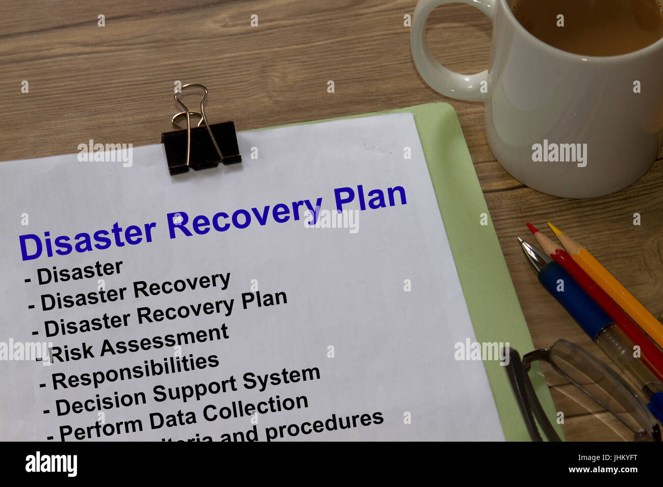 Disaster Recovery-Plan - viele Anwendungen in der Bauindustrie. Stockfoto