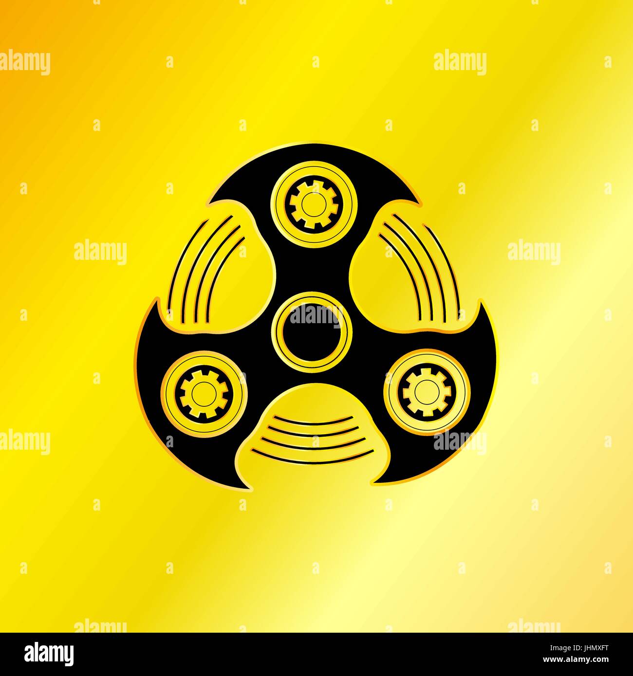 Schwarze Hand Spinner Emblem mit goldenem Hintergrund Stock Vektor