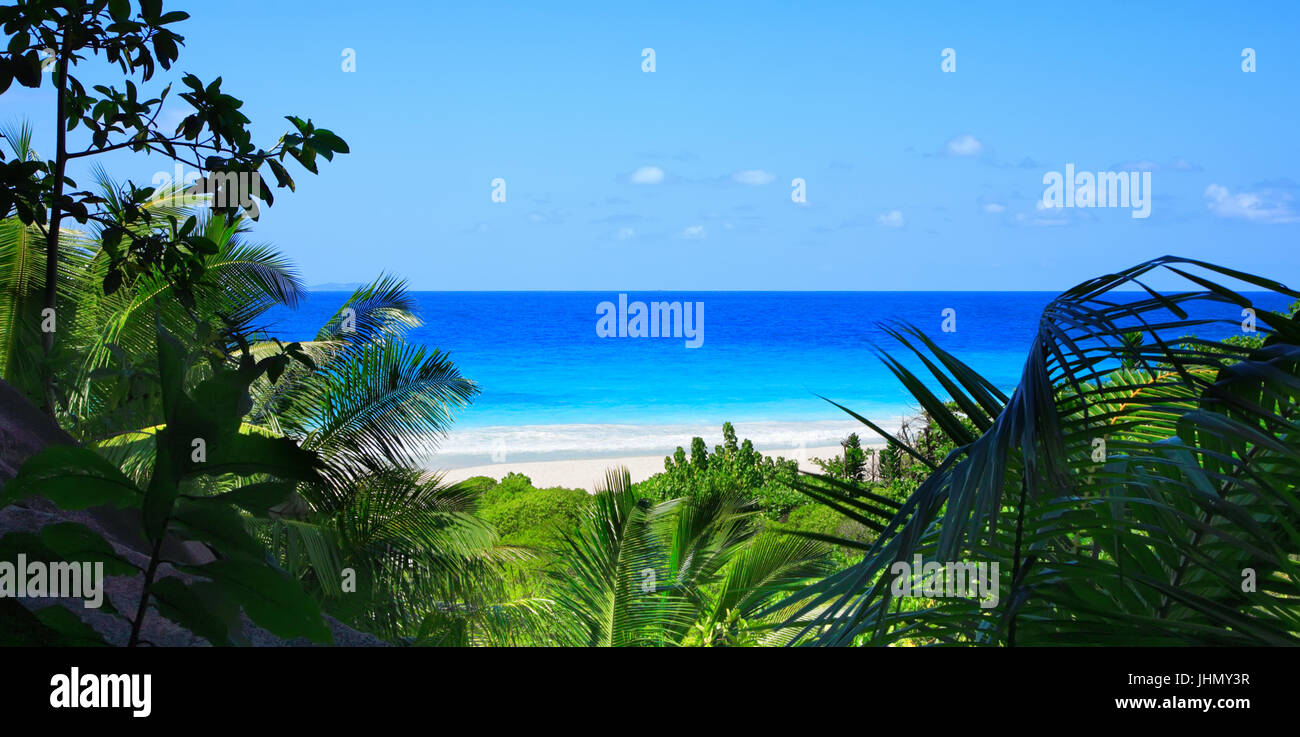 Indischer Ozean, Insel La Digue, Seychellen. Stockfoto