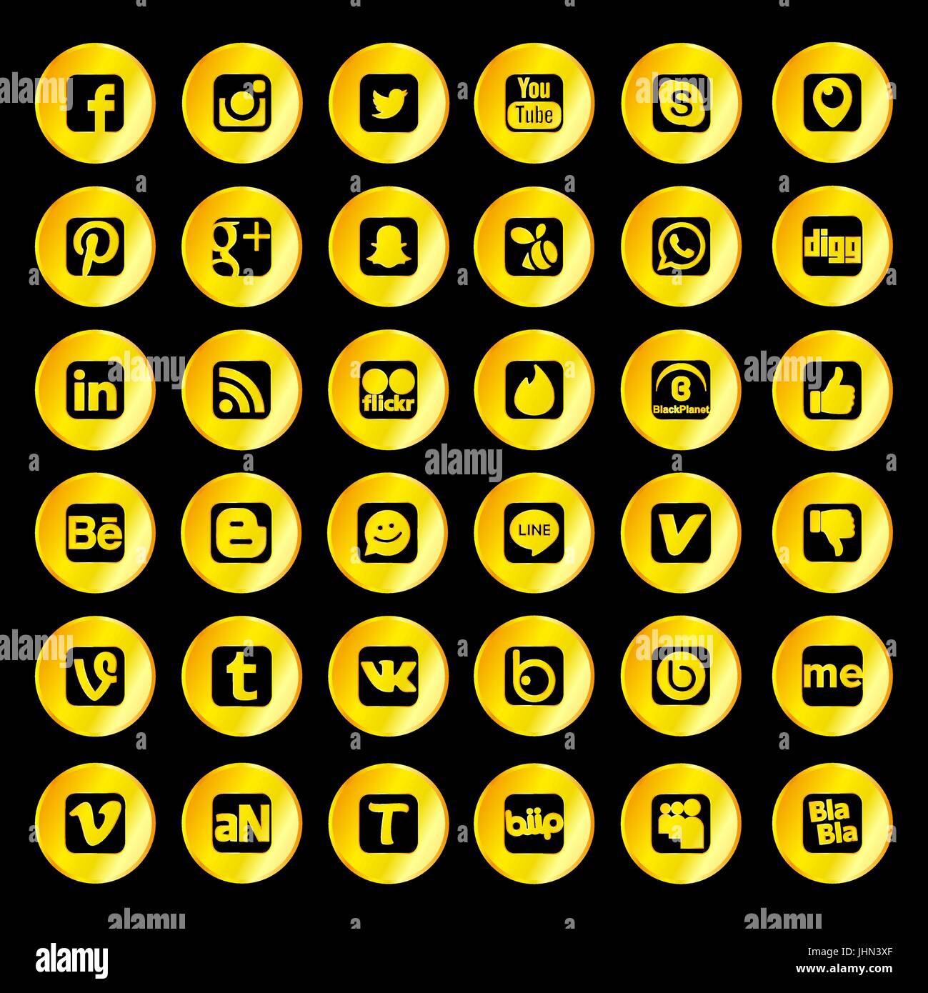 Goldene soziales Netzwerk Icons mit schwarzem Hintergrund Stock Vektor