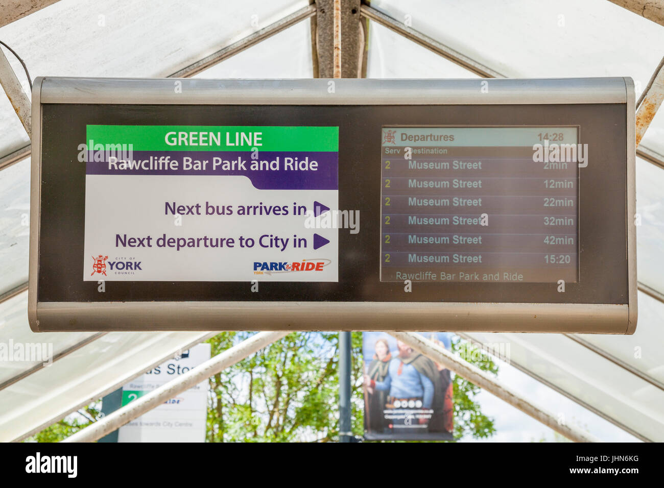 Abfluginformationen zeigt am Park und Ride, Rawcliffe Bar, York