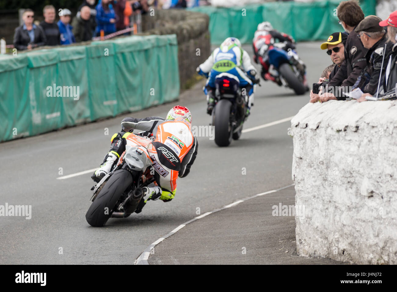 Road Racing Aktion aus dem südlichen 100 2017, Insel Man Fahrer wie Dean Harrison, Michael Dunlop und Dan kneen konkurrieren auf dem billown Anschluss Stockfoto