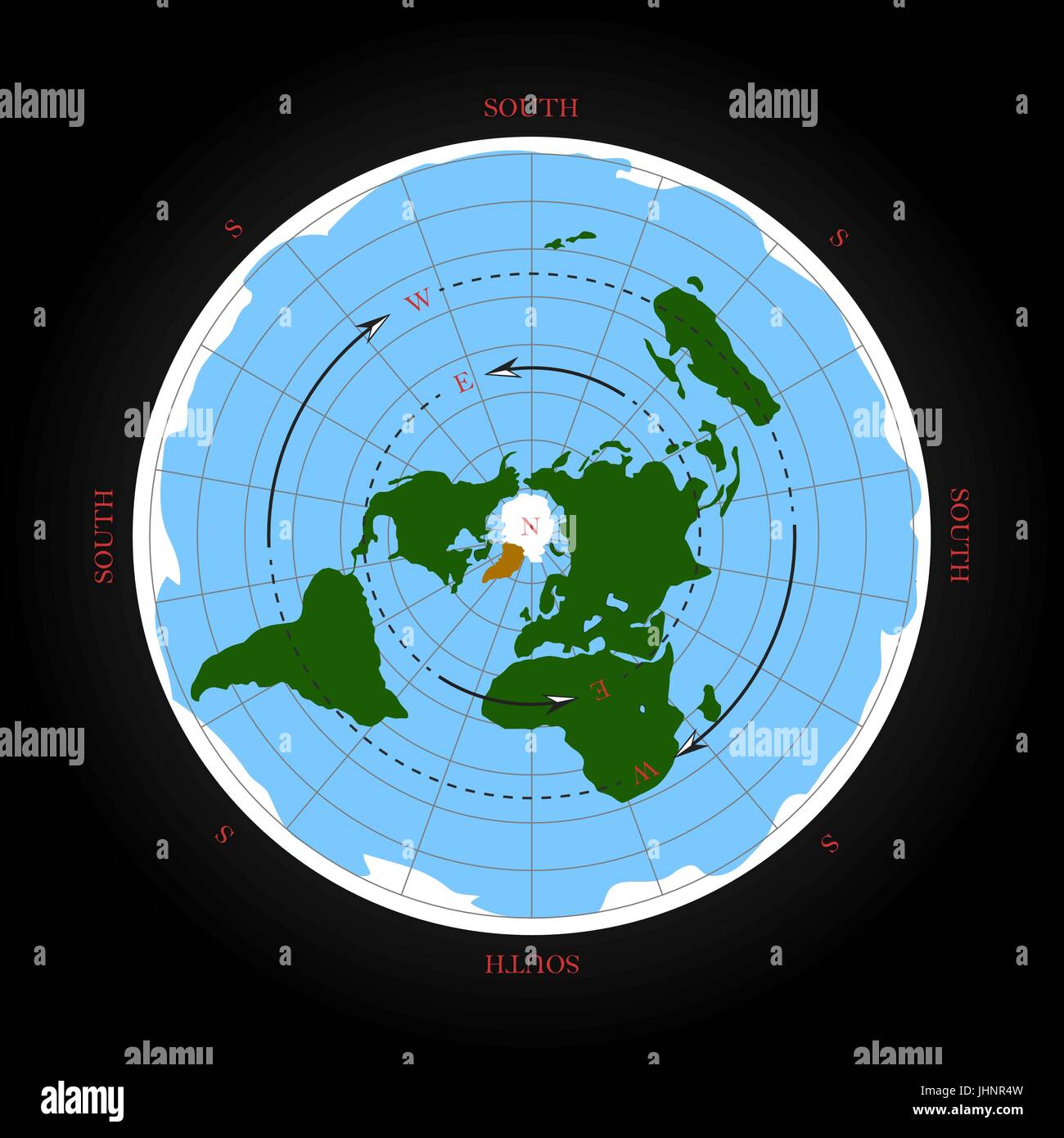 Himmelsrichtung auf flat Earth-Karte. Isolierte Vektor-illustration Stock Vektor