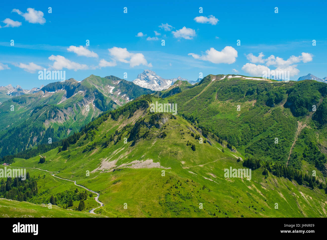 Berge auf dem Col De La Colombiere, le Grand Bornand, Frankreich Stockfoto