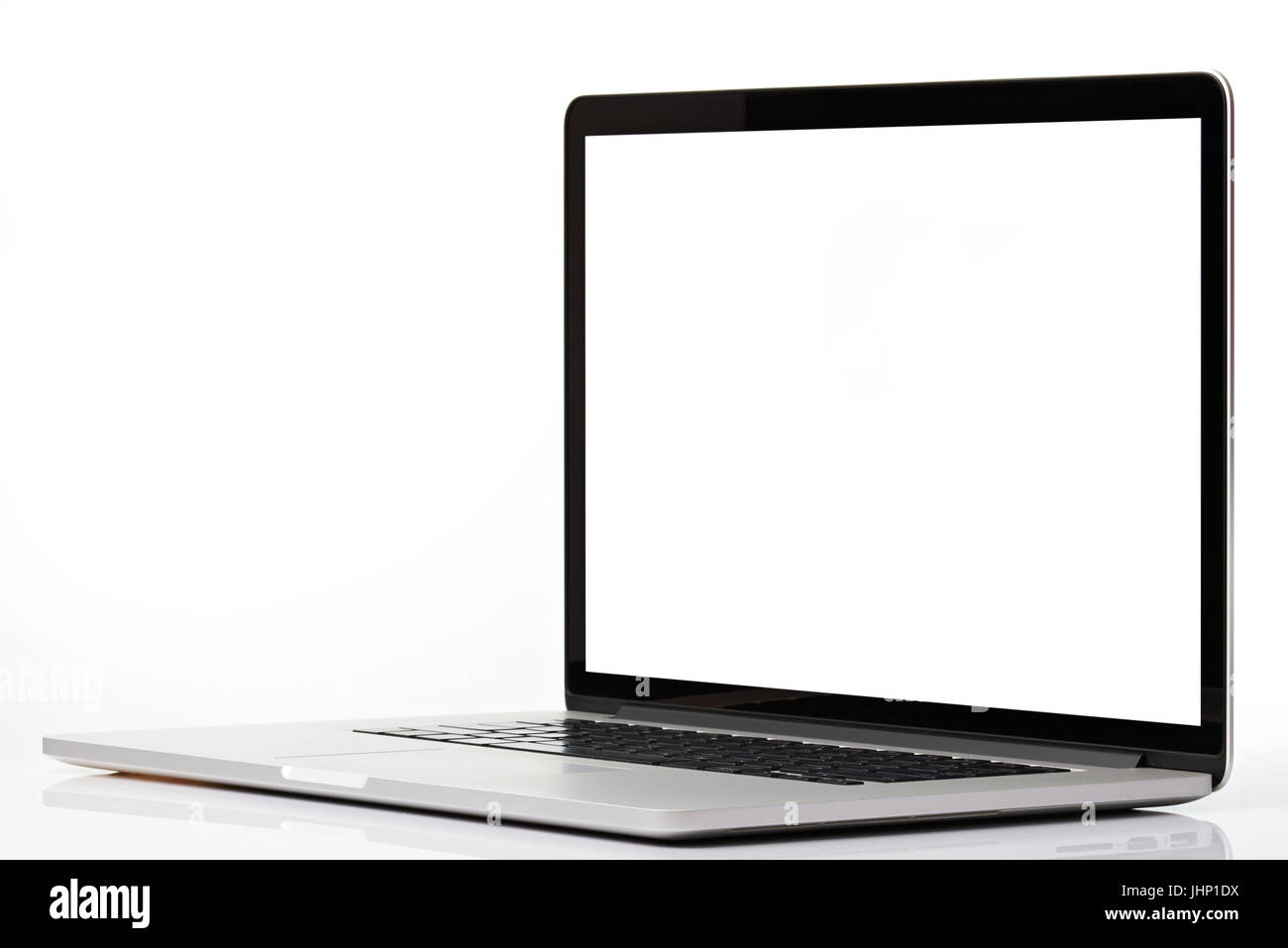 Leeren Laptop Bildschirm perspektivische Ansicht isolierten auf weißen Hintergrund Stockfoto