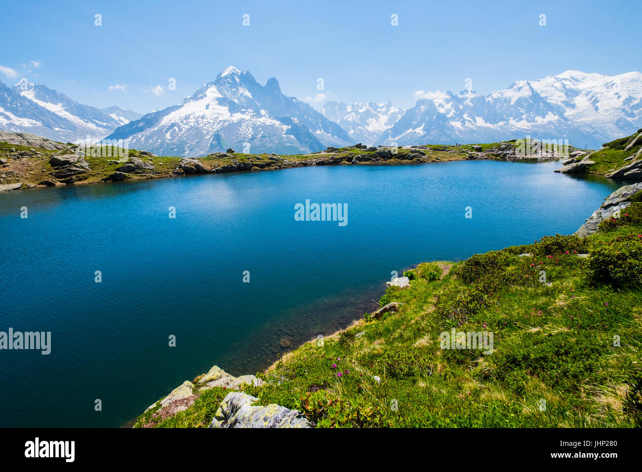 Mont Blanc mit Cheserys See, Chamonix, Frankreich Stockfoto