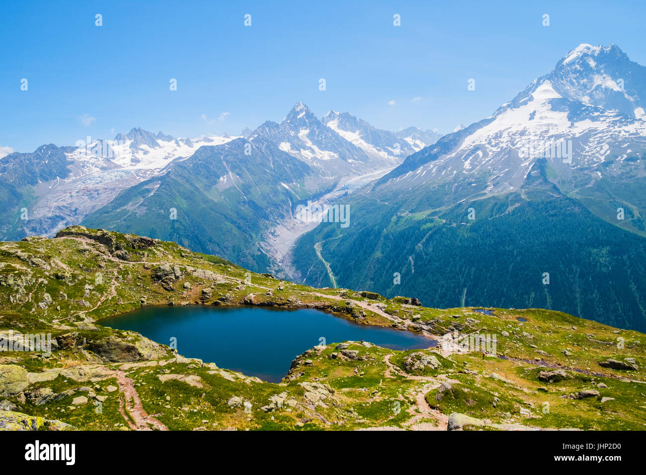 Mont Blanc mit Cheserys See, Chamonix, Frankreich Stockfoto
