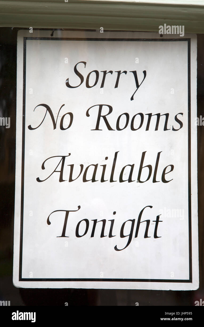 Leider melden keine Zimmer verfügbar heute Abend im Hotel Stockfoto