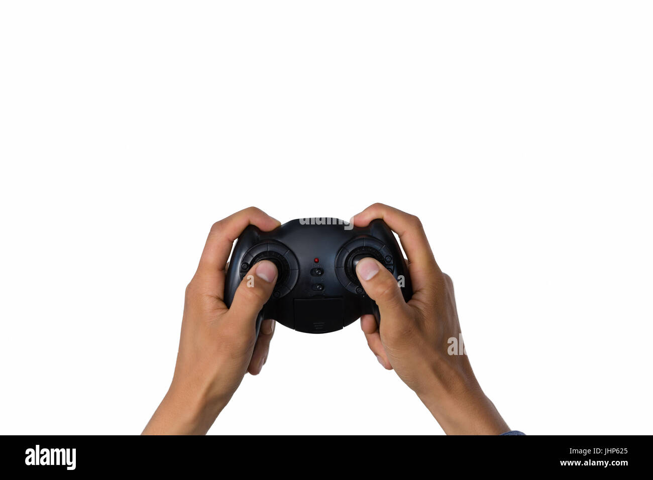 Bild von Hand mit Controller vor weißem Hintergrund abgeschnitten Stockfoto