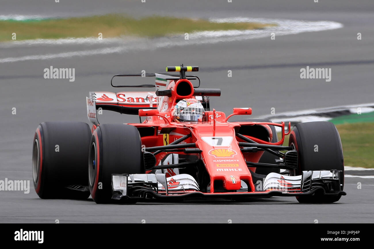 Ferraris Kimi Räikkönen im zweiten Training des 2017 British Grand Prix in Silverstone, Towcester. PRESSEVERBAND Foto. Bild Datum: Freitag, 14. Juli 2017. Siehe PA Geschichte AUTO Briten. Bildnachweis sollte lauten: Tim Goode/PA Wire. Einschränkungen: Nur zur redaktionellen Verwendung. Kommerzielle Nutzung mit vorheriger Zustimmung von Teams. Stockfoto