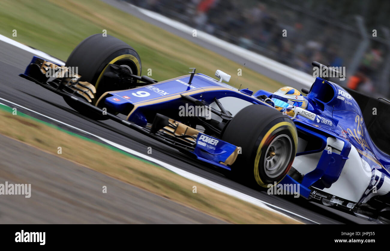 Sauber Marcus Ericsson im zweiten Training des 2017 British Grand Prix in Silverstone, Towcester. PRESSEVERBAND Foto. Bild Datum: Freitag, 14. Juli 2017. Siehe PA Geschichte AUTO Briten. Bildnachweis sollte lauten: Tim Goode/PA Wire. Einschränkungen: Nur zur redaktionellen Verwendung. Kommerzielle Nutzung mit vorheriger Zustimmung von Teams. Stockfoto