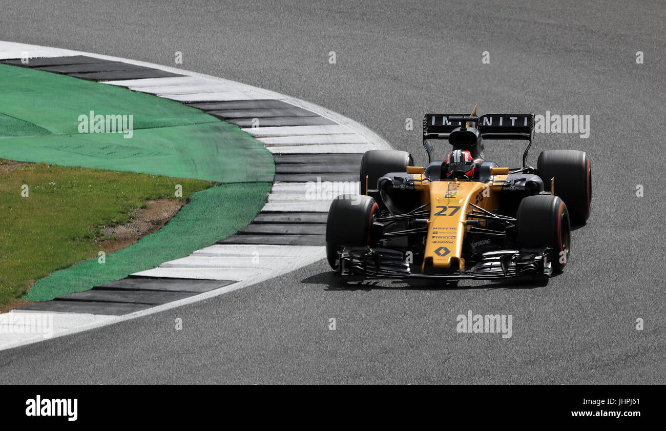 Renault Nico Hülkenberg im zweiten Training des 2017 British Grand Prix in Silverstone, Towcester. PRESSEVERBAND Foto. Bild Datum: Freitag, 14. Juli 2017. Siehe PA Geschichte AUTO Briten. Bildnachweis sollte lauten: Tim Goode/PA Wire. Einschränkungen: Nur zur redaktionellen Verwendung. Kommerzielle Nutzung mit vorheriger Zustimmung von Teams. Stockfoto