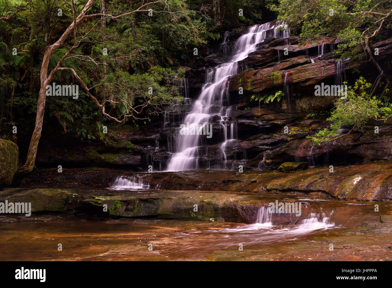 Heitere Wasserfall Somersby Wasserfälle, Gewässer Brisbane, Nationalpark, central Coast, New South Wales, Australien Stockfoto