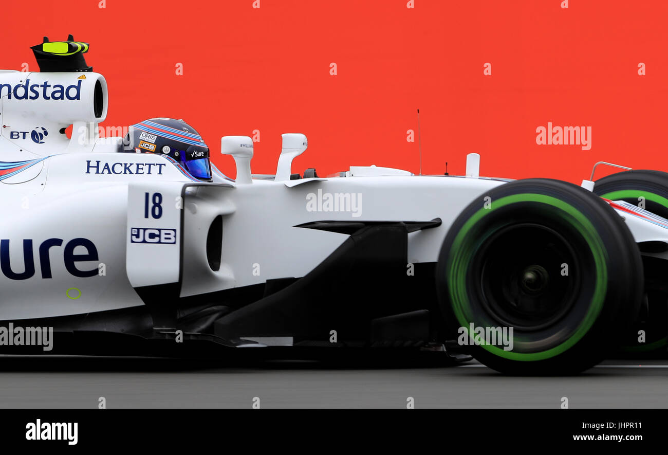 Williams' Lance Stroll während des zweiten Trainings des 2017 British Grand Prix in Silverstone, Towcester. PRESSEVERBAND Foto. Bild Datum: Freitag, 14. Juli 2017. Siehe PA Geschichte AUTO Briten. Bildnachweis sollte lauten: Tim Goode/PA Wire. Einschränkungen: Nur zur redaktionellen Verwendung. Kommerzielle Nutzung mit vorheriger Zustimmung von Teams. Stockfoto