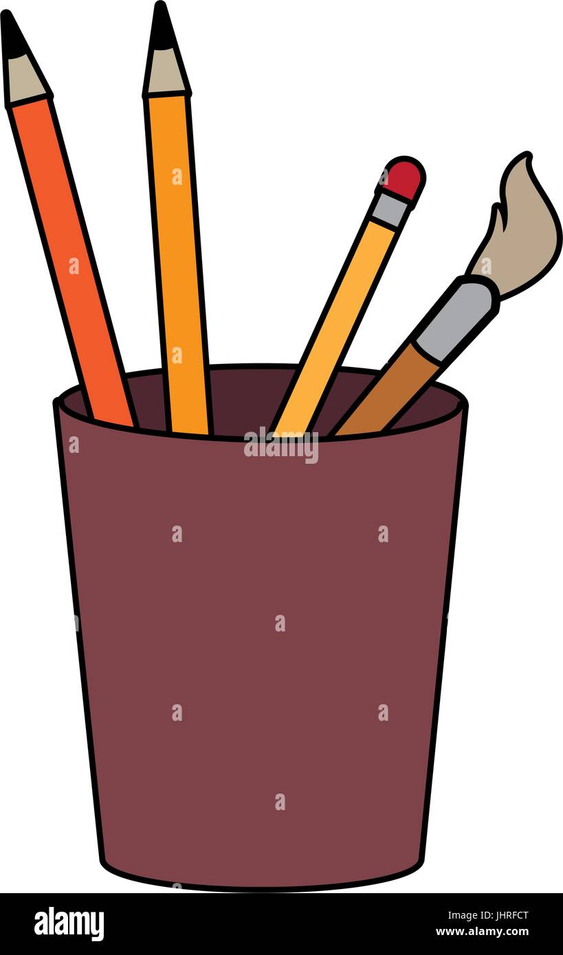 Kunst und zurück zur Schule liefert Farbe Pinsel Stifte Stifte und  Buntstifte Stock-Vektorgrafik - Alamy