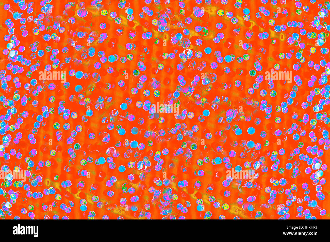 Bokeh-Abstraktion: Orange-Rot Pop-Art Hintergrund gefüllt mit gute Laune Stockfoto