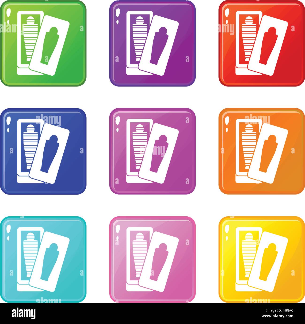 Mumie im Sarkophag Symbole 9 set Stock Vektor