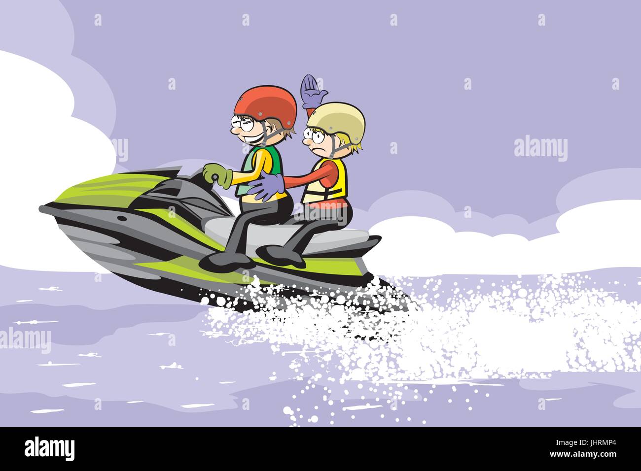 Mann fahren Jet-Ski im Wasser. Spaß konzeptionelle Vektor-illustration Stock Vektor