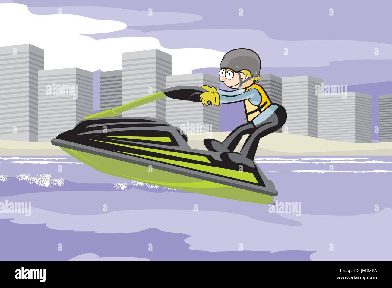 Mann ein Wasser Jet Ski befahren. Spaß konzeptionelle Vektor-illustration Stock Vektor