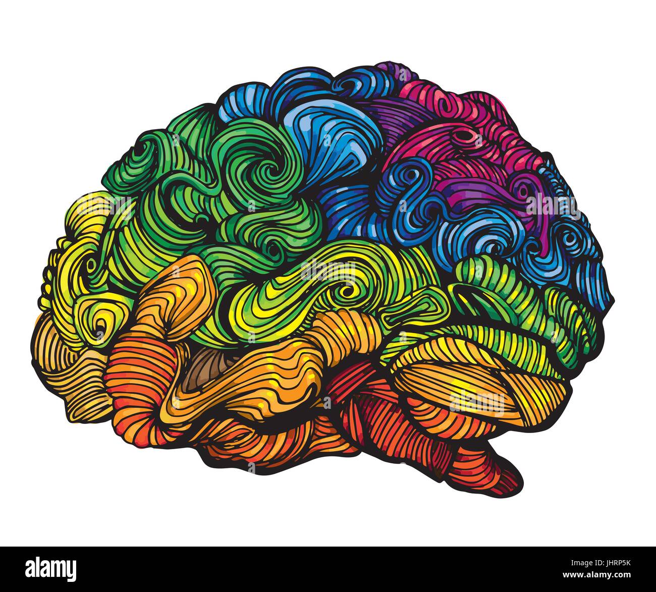 Gehirn Idee Illustration. Doodle-Vektor-Konzept über menschliche Gehirn. Kreative Illustration mit farbigen Gehirn und graue Substanz Stock Vektor