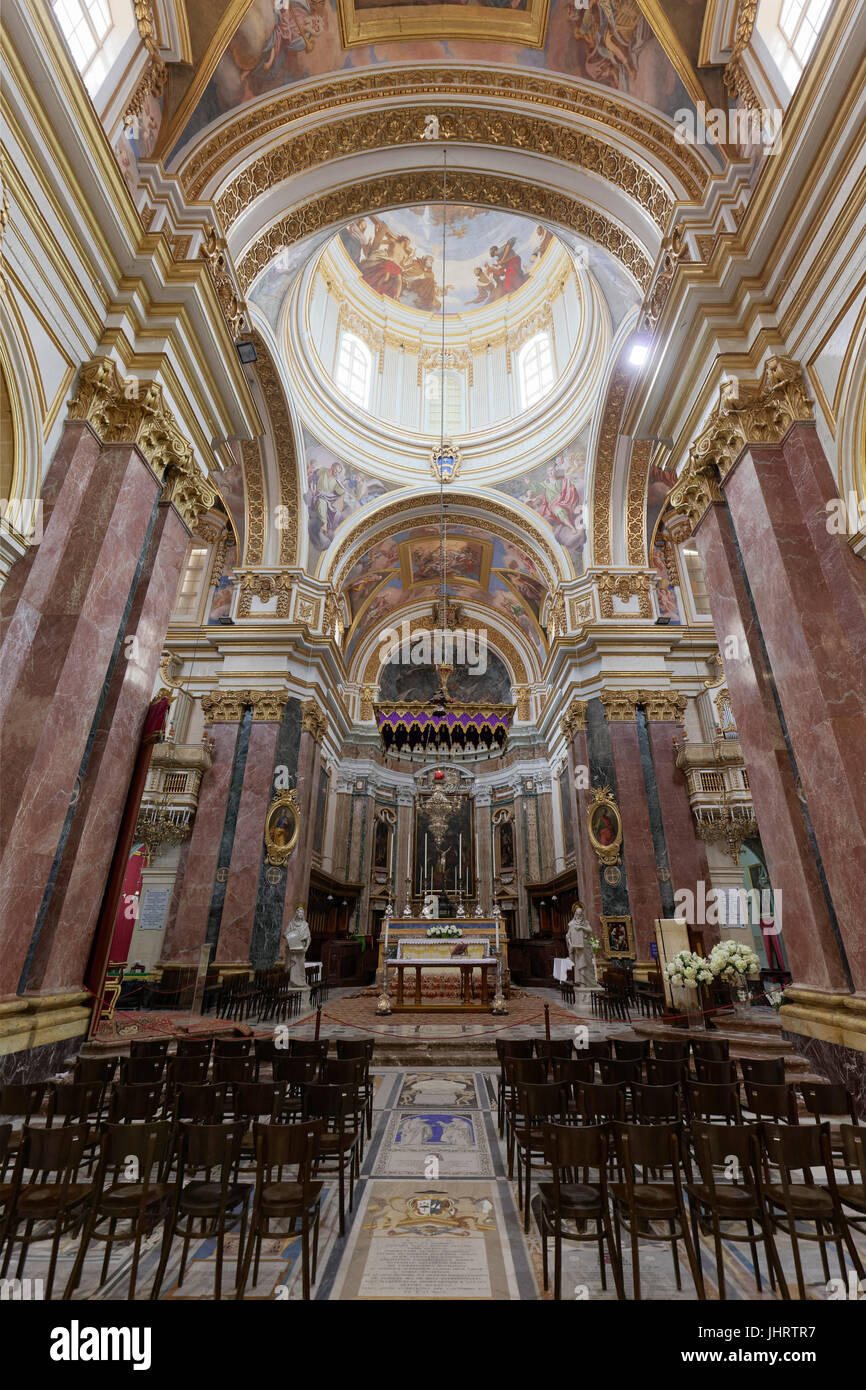 Innenraum der Kathedrale von San Pawl, St. Pauls Cathedral, Mdina, Malta Stockfoto