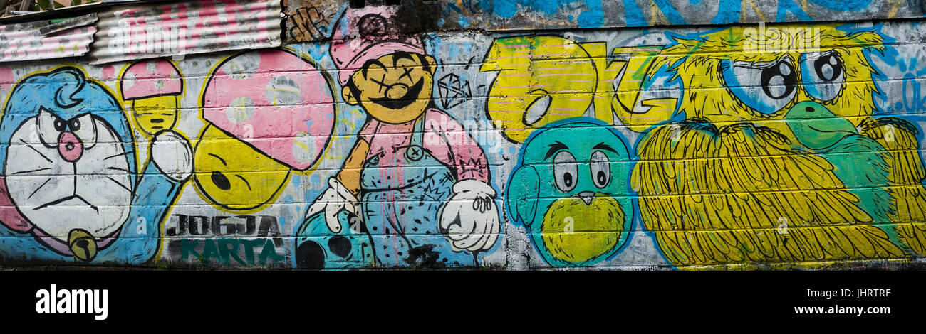 Videospiel-Figur Super Mario Graffiti, bunten Graffiti auf eine Mauer, Yogyakarta, Java, Indonesien Stockfoto