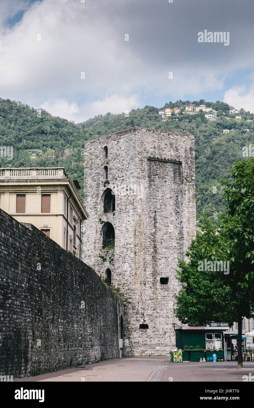 Mittelalterliche Burgmauer in Como, Italien Stockfoto