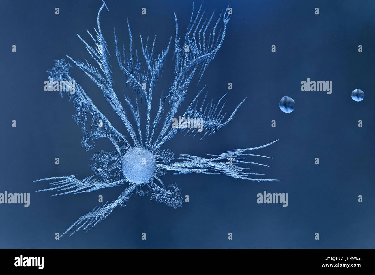 März | Blumen in der Fensterscheibe Frost | Eis-Blumen in einem Fenster, Maerz 2009 | Gordanshekan ein Einer Fensterscheibe | Eisblumen am Fenster Stockfoto