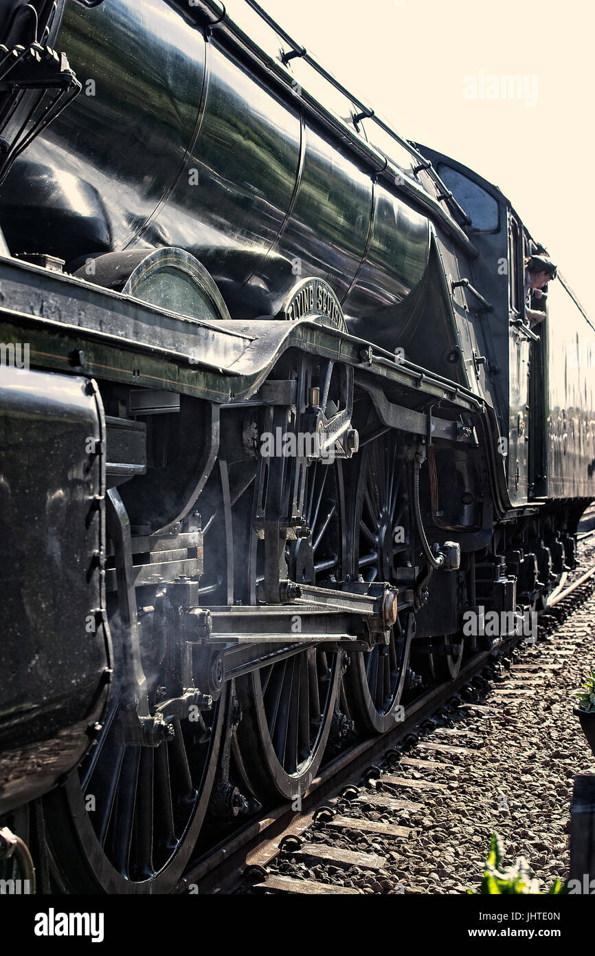 Nahaufnahme von 60103, "Flying Scotsman", Dampflok während es ist Besuch der Bluebell Railway, West Sussex, England, UK. Stockfoto