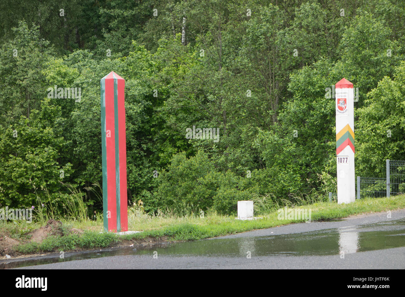 Medininkai, Belarus - 11. Juni 2017: Grenzübergang zwischen Weißrussland und Litauen. Stockfoto
