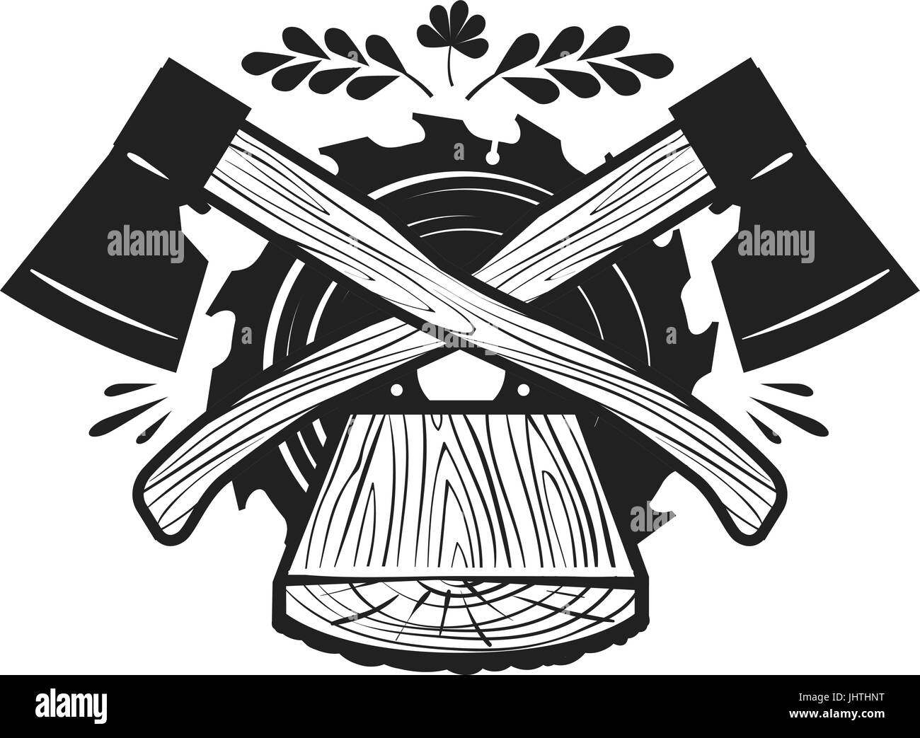 Sägewerk, Abholzung Logo. Holzarbeiten, Tischlerei, Zimmerei-Symbol oder Etikett. Vektor-illustration Stock Vektor