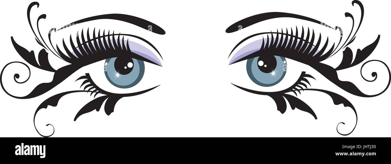 Vektor-Illustration der schönen floralen Augen mit Strudeln und langen Wimpern Stock Vektor